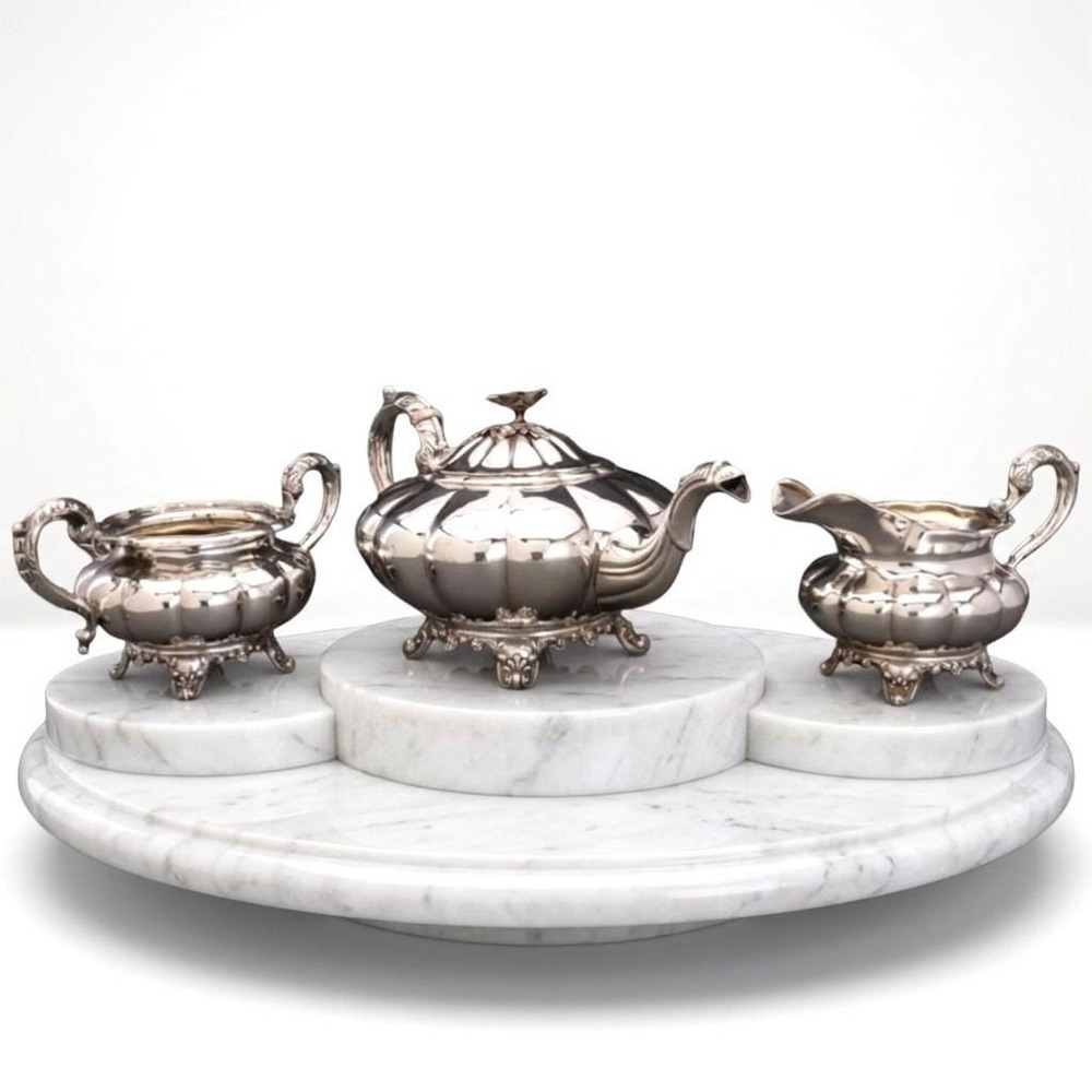 Birks Sterling Silver Tea Set 3-Pc Melon 1829 OHS Vintage 1943 1977g (appx.)